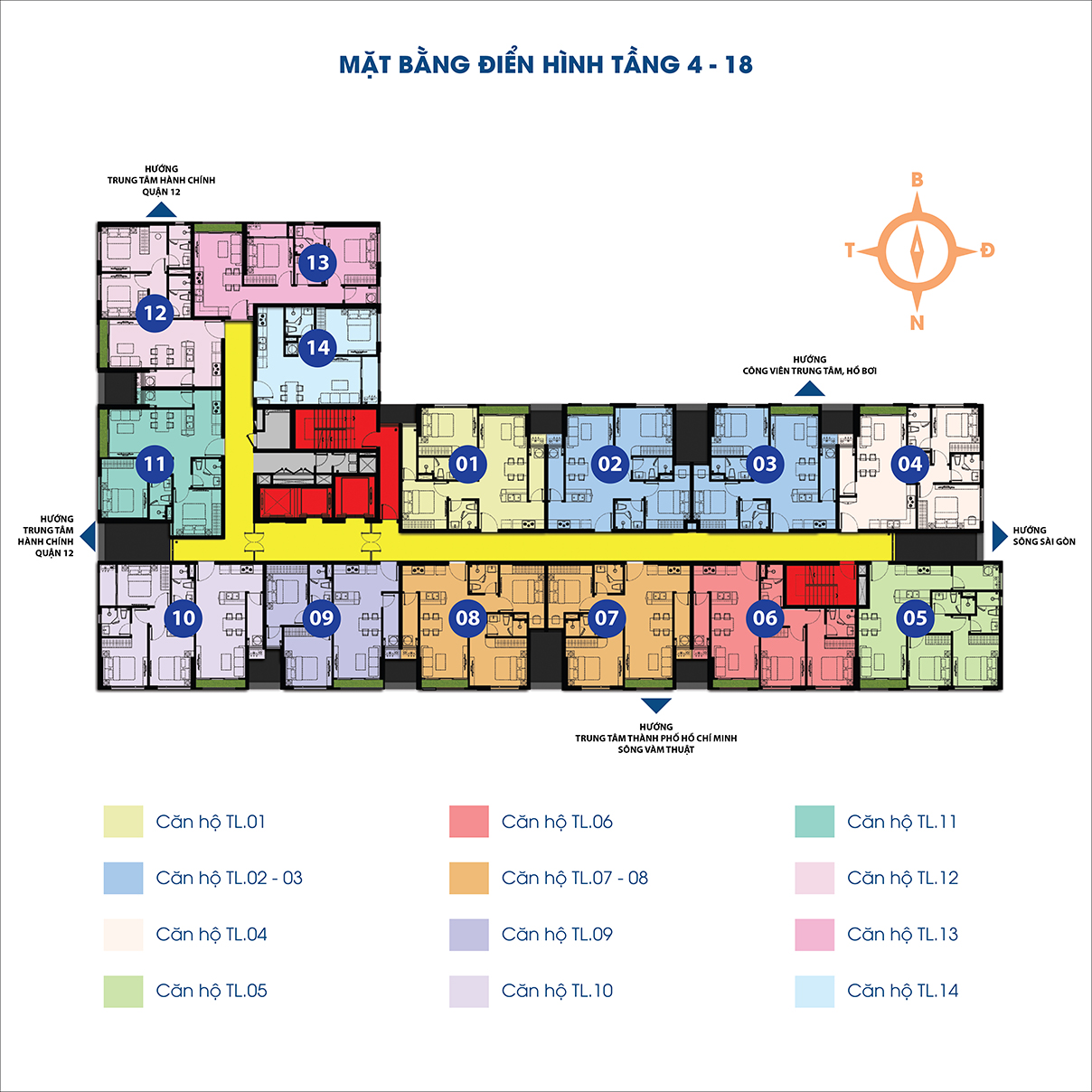 mặt bằng tầng 4-18 dự án Happy One Premier Thạnh Lộc